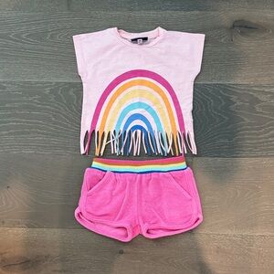Andy & Evan Pink Fringe Rainbow & Carters Top and Shorts - 2 Sets - 2T